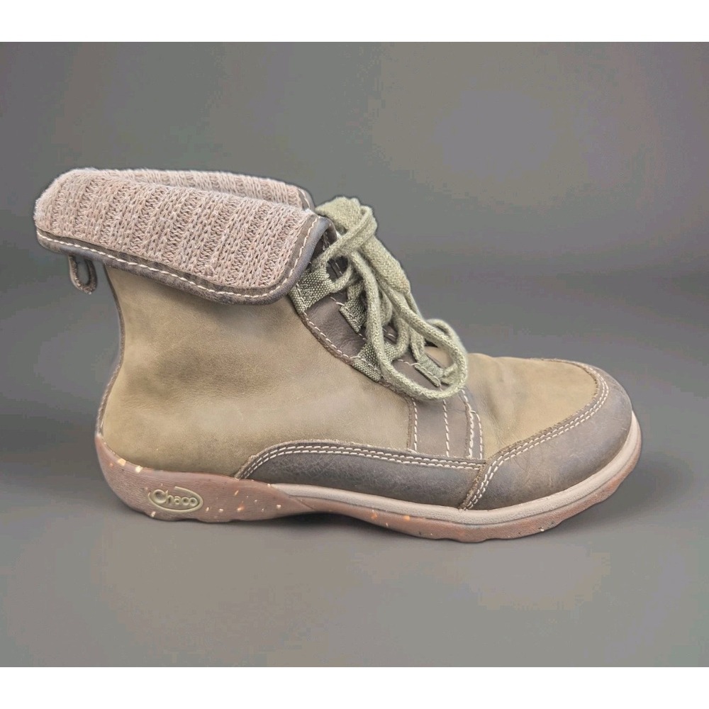 Chaco Barbary Ivy Green Leather Wool Collar Ankle Boots Womens Size 6 J106810 - Picture 3 of 8